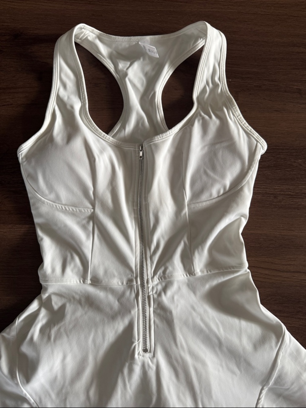White Racerback Zip Front Tennis Dress with Shorts (NWT) - Picture 4 of 8